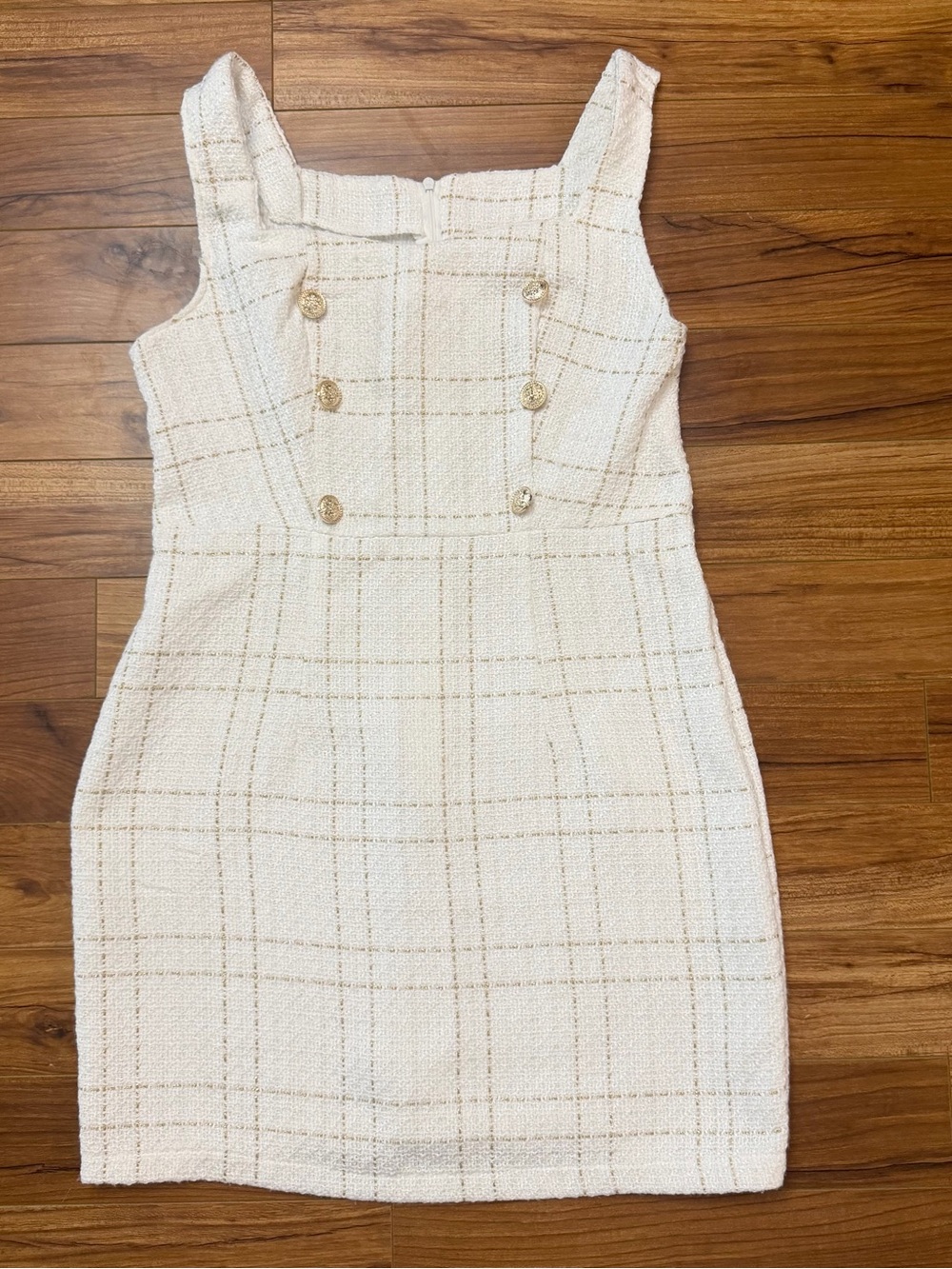 SHEIN Cream Tweed Mini Dress with Gold Thread Detail - Picture 1 of 6